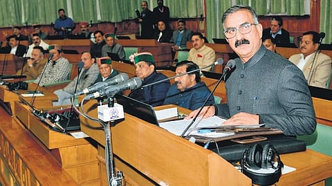 Himachal Pradesh Chief Minister Sukhvinder Singh Sukhu presents the state Budget for 2023-24, March. 18, 2023. (Photo | PTI)