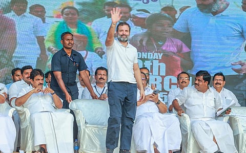 Congress leader Rahul Gandhi at the function in Mukkam, Kozhikode, on Monday. (Photo | Express)
