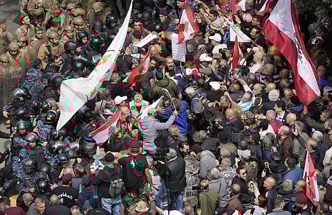 Retired army soldiers and other protesters who are demanding better pay, clashes with Lebanese army and riot police, in Beirut, Lebanon, Wednesday, March 22, 2023. (Photo | AP)