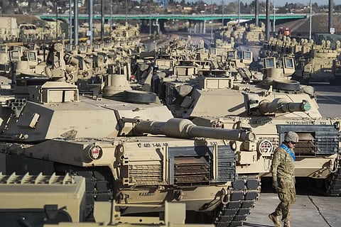 FILE - A soldier walks past a line of M1 Abrams tanks, Nov. 29, 2016, at Fort Carson in Colorado Springs, Colo. U.S. (Photo | AP)