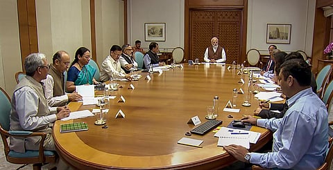 Prime Minister Narendra Modi chairs a high-level meeting to review the COVID situation amid rise in cases in the country and to take stock of the public health preparedness, in New Delhi. (Photo | PTI