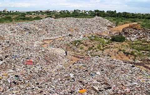 Vellalore dumpyard in Coimbatore. (Express | S Senbagapandiyan)