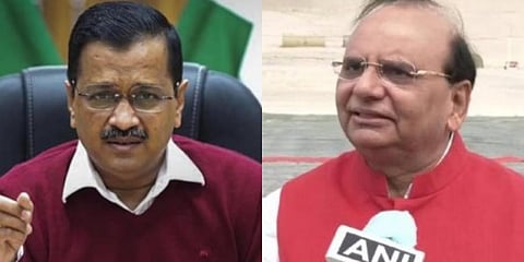 A collage of Delhi's Chief Minister Arvind Kejriwal (L) and L-G VK Saxena, used for representative purposes only. (File Photo | PTI). (R)Delhi L-G VK Saxena (Photo | ANI)