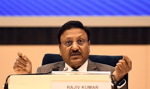 Chief Election Commissioner Rajiv Kumar speaks during a press conference for the announcement of the schedule of Karnataka Legislative Assembly elections, in New Delhi. (Express | Parveen Negi, EPS)