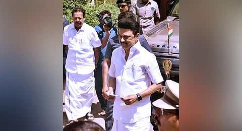 Chief Minister M K Stalin at DMK headquarters  Anna Arivalayam in Chennai on Thursday | P Jawahar