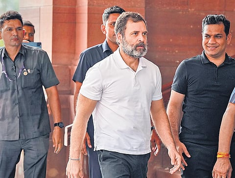 Congress leader Rahul Gandhi at Parliament House complex on Wednesday| PTI