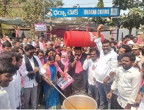 BRS continues protests over LPG prices in Telangana