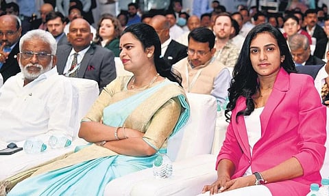 Health Minister Vidadala Rajini and ace shuttler PV Sindhu at GIS I Express