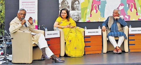 Pavan Varma, Rai, and Vajpeyi at the inaugural session of the festival.