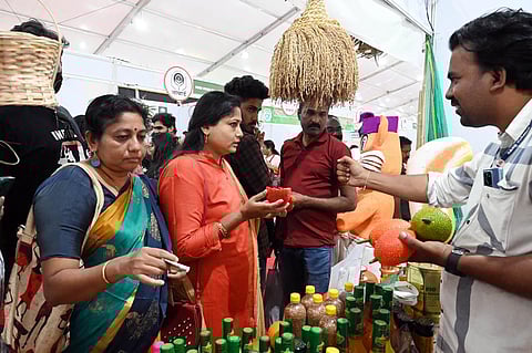 Buyers taking a look at the products at the agriculture expo VAIGA 2023 at Putharikandam Maidan. The expo will conclude. (Photo | Vincent Pulickal, EPS)