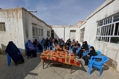 Afghan women gather to protest for their right to education, at a house in Mazar-i-Sharif on March 7, 2023. (Photo | AFP)