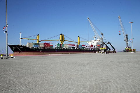 A file photo of a ship bearing various flags parked at Chabahar Port used for representative purposes only. (Photo | AFP)