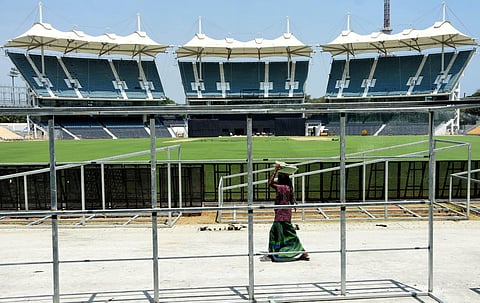 Renovation underway at MA Chidambaram Stadium in Chennai. (Photo | Ashwin Prasath, EPS)
