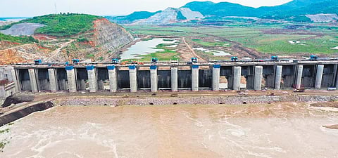 Sand filling of scours begins at Polavaram in Andhra Pradesh