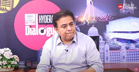 BRS working president and Telangana minister KT Rama Rao during the first episode of TNIE's Hyderabad Dialogues. (Photo | Express)