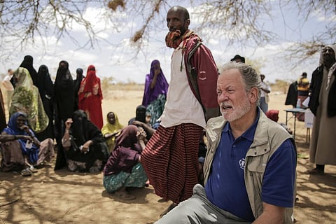 World Food Program chief David Beasley meets with villagers in the village of Wagalla in northern Kenya, Aug. 19, 2022. (Photo | AP)