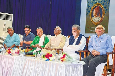 Guests at the release of the book ‘Maharaja Rajendra Narayan Singh Deo: A Man Among Princes’ at Jayadev Bhawan in Bhubaneswar on Friday | Express