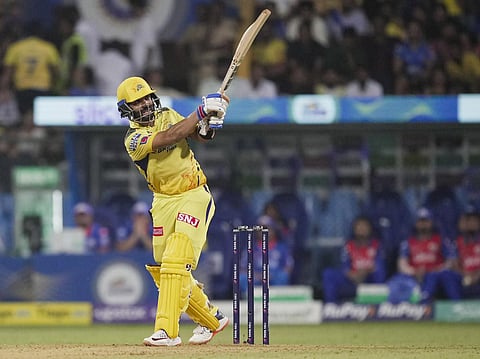 Chennai Super Kings batter Ajinkya Rahane plays a shot during the IPL 2023 cricket match between Chennai Super Kings and Mumbai Indians, at Wankhede Stadium in Mumbai. (Photo | PTI)