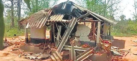 A house damaged by elephants at Baghuasole village in Baripada range  I EXPRESS