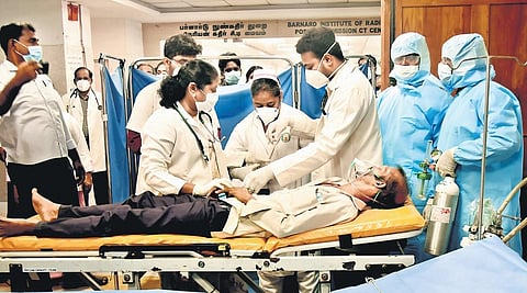 Mock drill at the Rajiv Gandhi Government General Hospital on Sunday | P Jawahar