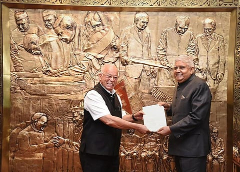 TMC leader Luizinho Faleiro submits his resignation as a member of the Rajya Sabha to Chairman of Rajya Sabha Jagdeep Dhankhar. (Photo | PTI)