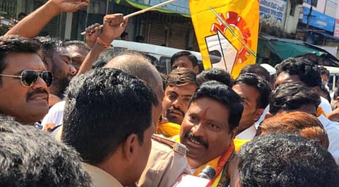 Tension prevailed in temple town of Amaravathi on Sunday as TDP and YSRC leaders threw challenge and counter challenge over illegal sand mining. (Photo I Express)