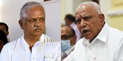 A collage of BJP national general secretary (organisation) BL Santhosh (L) and former Karnataka CM BS Yediyurappa. (File Photo | PTI)