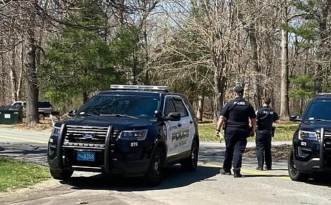 Police block a road in North Dighton, Mass., April 13, 2023. The FBI wants to question a Massachusetts Air National Guard in connection with the classified military documents leak. (Photo | AP)