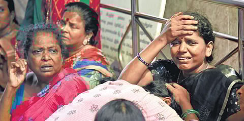 Family members of the victim at the Rajiv Gandhi Government General Hospital on Wednesday | Shiba Prasad Sahu