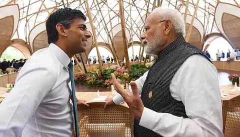British PM Rishi Sunak in conversation with Indian PM Narendra Modi (File Photo | PTI)