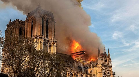 In this April 15, 2019, file photo, the Notre Dame Cathedral burns in Paris. (Photo | AP)