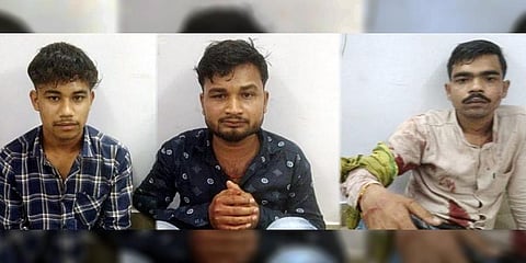 A collage of the accused (from L to R) Arun Maurya, Sunny, and Lavlesh Tiwari, who allegedly gunned down gangster-neta Atiq Ahmed and his brother Ashraf. (Photo | ANI)