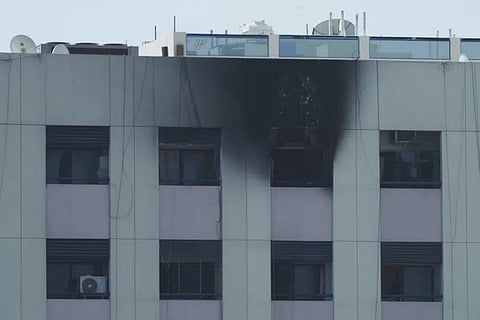 Char marks are seen after an apartment fire in Dubai, United Arab Emirates, Sunday, April 16, 2023. (Photo | AP)