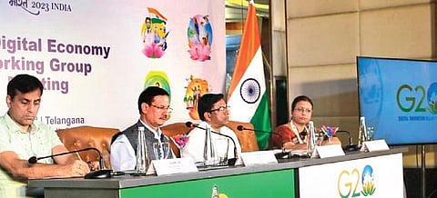 K. Rajaram, Secretary, DoT, gives details regarding the DEWG meeting on Sunday