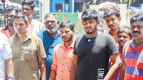 Three custodial torture victims arriving at Ambasamudram taluk office to give their statement 