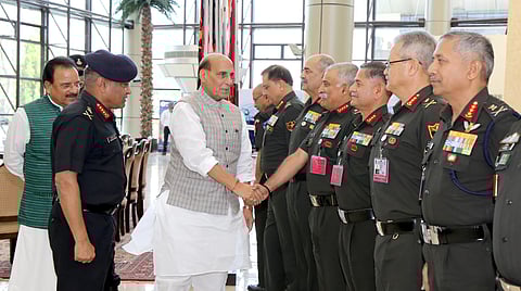 Defence Minister Rajnath Singh meeting Army commanders (Photo | Special arrangement)