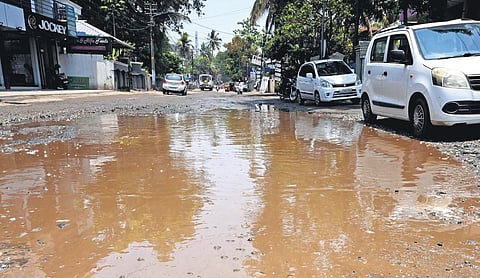 Water filled in a huge pothole on the Kallattumukku-Kamaleswaram road in Thiruvananthapuram | Vincent Pulickal