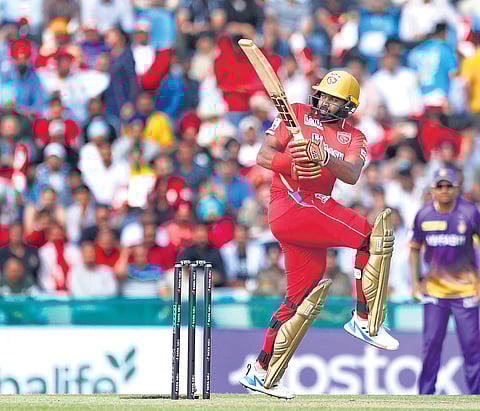 Punjab Kings’ Bhanuka Rajapaksa hit 50 off 32 balls to help team post a big score against Kolkata Knight Riders in the IPL game at Mohali on Saturday | sportzpics