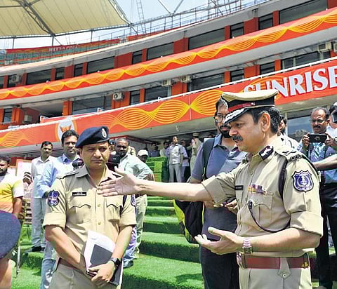 Rachakonda Commissioner of Police DS Chauhan inspects security  arrangements for IPL matches at Rajiv Gandhi International Cricket Stadium in Uppal on Saturday | Vinay Madapu