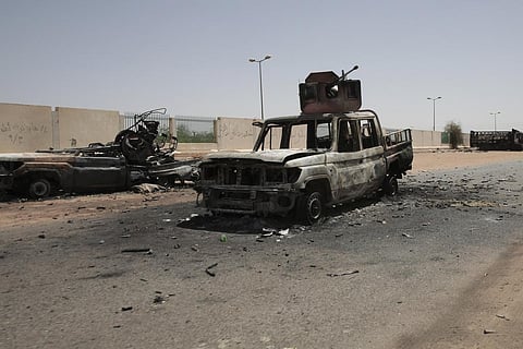 Destroyed military vehicles are seen in southern in Khartoum, Sudan, Thursday, April 20, 2023. (Photo | AP)