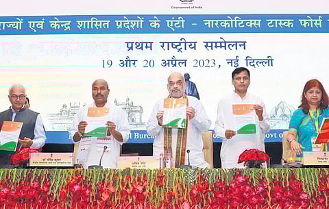 Home Minister Amit Shah addressed the 1st National Conference of Heads of Anti-Narcotics Task Force of States and Union Territories in Delhi on Wednesday | Express