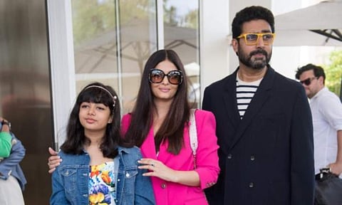 Aishwarya Rai Bachchan, Abhishek Bachchan and their daughter Aaradhya Bachchan. (Photo | Twitter)