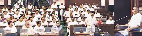 Chief Minister MK Stalin speaking in the Assembly on Thursday | Express