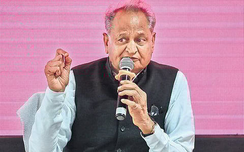 Chief Minister Ashok Gehlot at a press conference. (Photo| PTI)