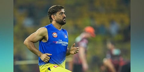 Chennai Super Kings skipper MS Dhoni at the MA Chidambaram Stadium in Chennai, Friday, April 21, 2023. (Photo | PTI)