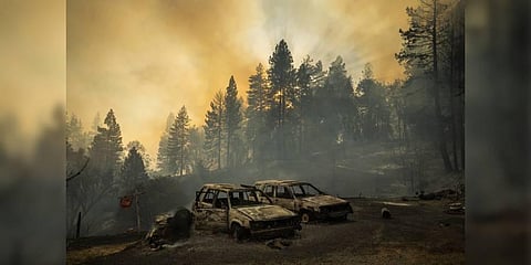 FILE PHOTO | Scorched vehicles rest in a clearing as the Mosquito Fire burns along Michigan Bluff Rd. in unincorporated Placer County, Calif., Sept. 7, 2022. (Photo | AP)