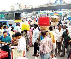 An everyday sight at the ever-bustling K R Market, which falls under the Chamarajpet constituency.