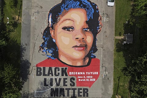 A ground mural depicting a portrait of Breonna Taylor is seen at Chambers Park in Annapolis. (Photo | AP)