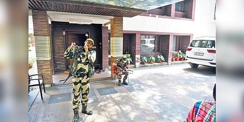 I-T raids continued at several places on Tuesday. A scene at DMK MLA Mohan’s house in Chennai | P RAVIKUMAR