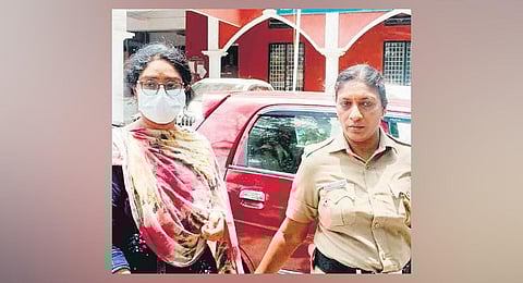Sessy Xavier coming out of the Alappuzha Chief Judicial Magistrate Court on Tuesday